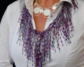 Purple Jewelry Scarf Necklace for Statement Accessories, Purple BIB Necklace Gift for Mom, Amethyst Scarf Necklace