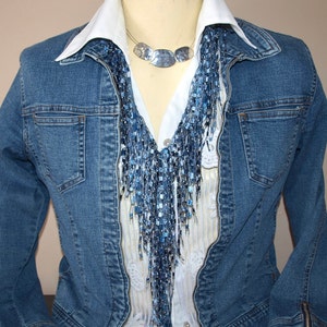 Denim Necklace - Denim Statement BIB Necklace - Denim Beaded BIB Necklace - Denim Plastron Necklace - Denim Tagua Necklace - GemLace