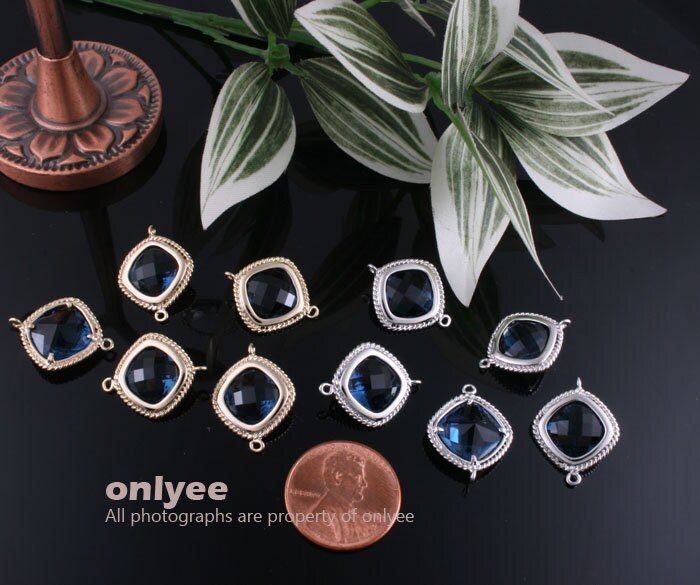 2pcs-19mmx15mmgold Faceted Glass Diamond Square Connector
