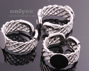 2 uds-anillo ajustable de latón chapado en rodio brillante de 8,5mm, Base en blanco de 10mm para anillo de almohadilla decorativa (N205S)