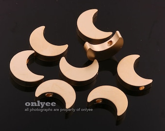 2pcs-12mmX9mmX3mmMatt Gold plated Brass crescent moon silhouette beads, flat moon metal beads Charm,pendants(K619G)