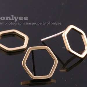 2pcs-10.8mmX10mm Matte Gold plated Brass Hexagon Stud Geometric jewelry earring, 925 sterling silver post Earring(K900G)