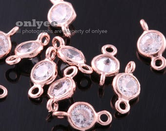 4pcs-10mmX5mmBright Rose Gold plated Brass 4mm with Cubic Zirconia connectors(K344R)