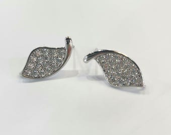 19 mm x 9,5 mm zilver op messing Elegante gedetailleerde oorbellen met geplaveide bladeren en oorbellen met zirkonia-oorbellen voor het maken van sieraden (K010S) (2 stuks)