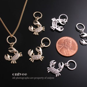 2pcs-27mmX14mmMicro pave Rhodium plated high grade beads Lovely Crab pendant, CharmK533S image 3