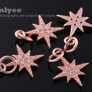10pcs-10.5mmX10mm Rose Gold plated Brass cubic zirconia in brass Star setting charms for jewelry  Charms pendant connector066(K754R)