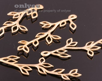 2pcs-48mmX18mmMatte Gold plated Brass Branch pendant Connenctor(K517G-matte)