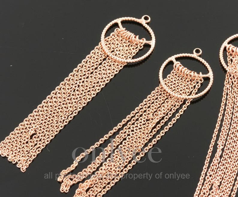 TA0104S 2PCS-62mmX15mm Rhodium plated Brass Long Round Chain tassels jewelry tassels Deco