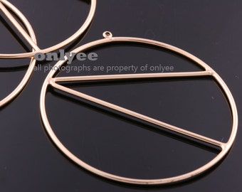 2pcs-43mmX40mmX1.2mm Glossy Gold plated Brass Geometric Round Pendant for Earring Supplies, jewelry pendant (K992G)