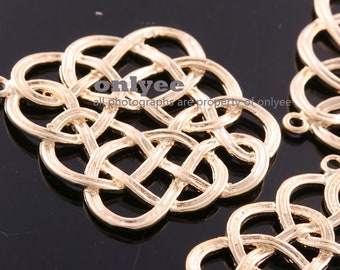 2pcs-31mmX32mm Matte Gold plated over Brass  Square Multi-Knot  Pendants for jewelry Charms pendant connector(K264G)