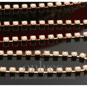 1 Meter(1YD)-2mm chain Bright Gold plated over Brass, Simple Basic chain with pearls, Jewelry pendant,Chain(N149G)