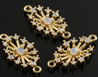 2pcs-15mmX8.5mmBright Gold plated Brass cubic zirconia in Oval with Opal setting charms for jewelry Charms pendant connector(K527G)