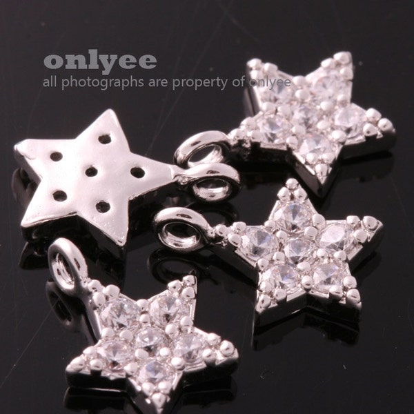 2pcs-11.5mmX8.5mmRhodium plated Brass Petite tiny star CZ dangle Charms pendant connector(K704S)