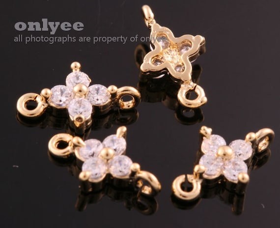 4pcs-10.5mmx6.5mmgold Plated Brass(clear)lux Cubic Zirconia