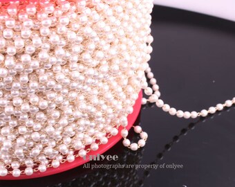 3FT(1yd)-Gold plated chains,3mm Faux Pearl chain (N122G)