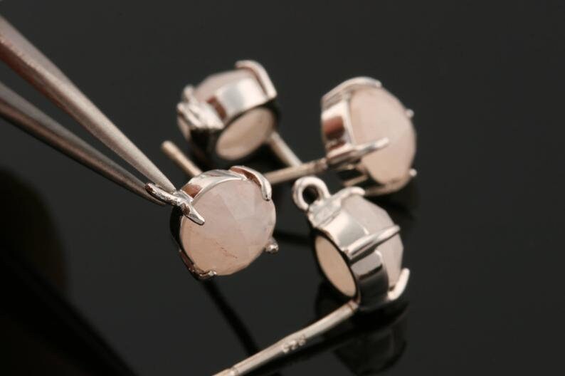1pair2pcs-10mmX7mm Bright Gold plated Brass round natural stone earrings Rose Aventurine SA0181G-A 925 sterling silver post Earring