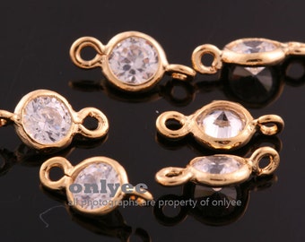 4pcs-10mmX5mmBright Gold plated Brass 4mm with Cubic Zirconia connectors(K344G)
