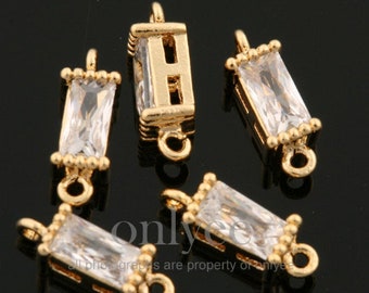 4pcs-10mmX3mm Bright Gold Plated over Brass with Simple and basic Framed Cubic Charm pendant, Connector, Jewerly Supply (K1847G)