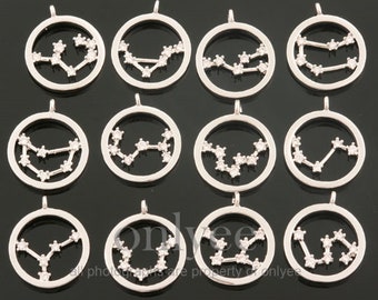 12pcs-12mmX10mm Bright Rhodium plated Brass Zodiac Sign with cubics charm,pendant,Jewerly supply,connector,All Combined(K1439S)