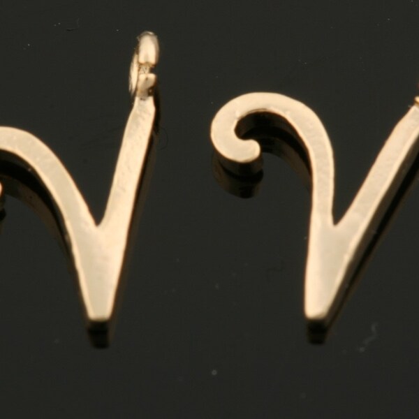 2pcs-6mmX5mm Bright Gold plated over Brass Cute Capital Cursive letters, Letter,Initial Pendants,personalized jewelry(K1443-1G-V)