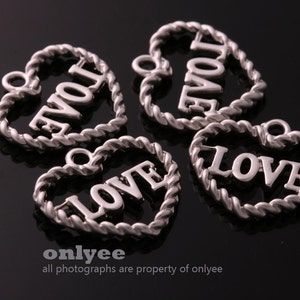4Pcs-16mmX15mmMatt Rhodium Plated over Brass Mini heart,LOVE Connectors Charms Pendant(K721S)