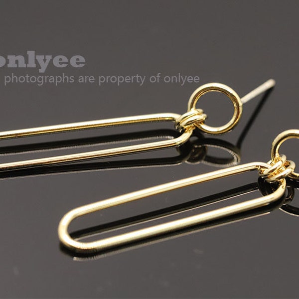 2pcs-35mmX6.5mmBright Gold plated Brass simple Clip hoop earring ,Pendant,Sterling silver post,jewelry supply(K1932G)