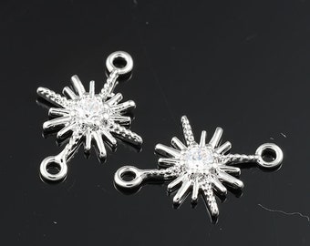 2pcs-15mmX11mm Bright Rhodium plated over Brass Starcubic charm With Cubic,Zircon Connecters(K2033S)