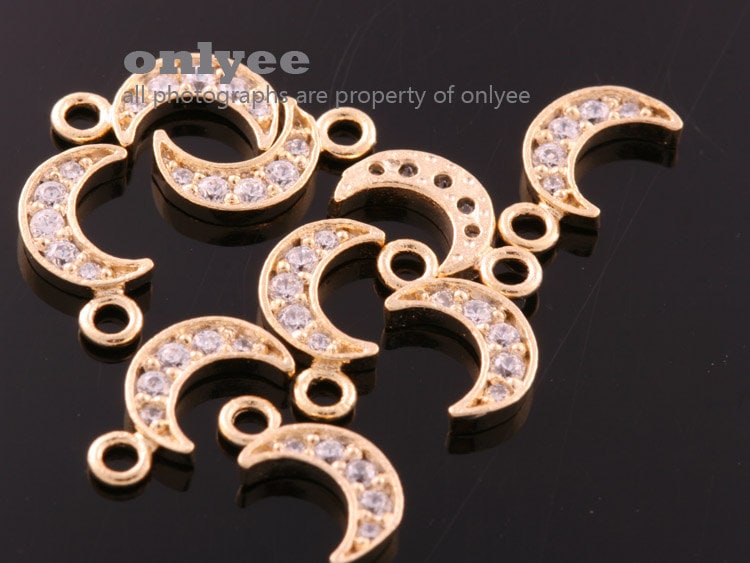 アクセサリー mishiyu25 4pcs-9mmx5mmrhodium Plated Brass Cubic Zirconia in Crescent