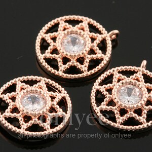 2pcs-14mmX12mm Bright Rose Gold Plated over Brass stars with Classy cubic Charm, pendant(K1570R)