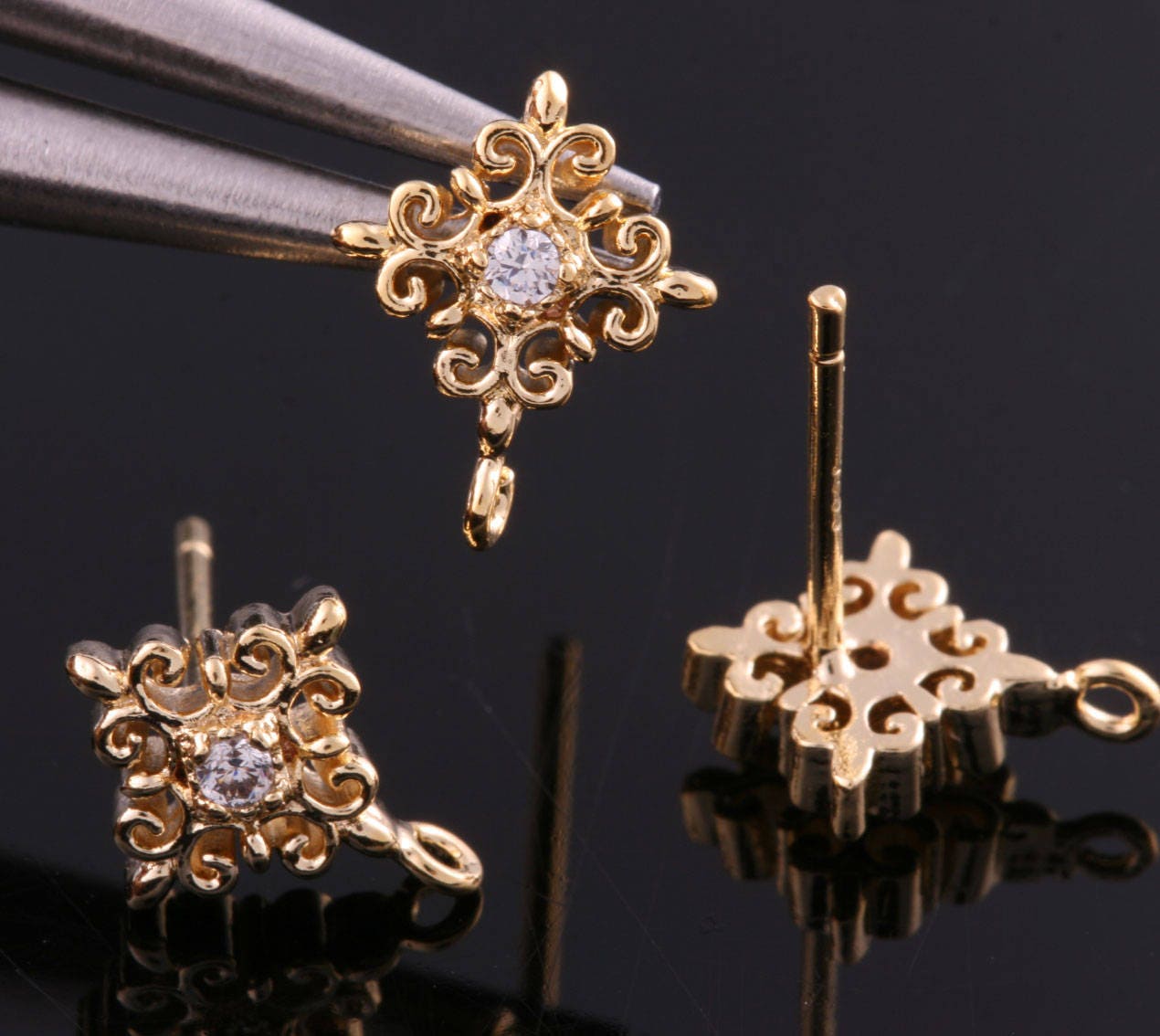 1pair/2pcs-10.5mmx8.5mm Rhodium Plated Over Brass Baroque