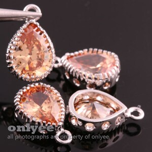 2pcs-15mmX9mmRhodium plated Brass crystal CZ Cubic Zirconia teardrop charms, bridal / wedding jewelry pendants-Peach(M362S-B)