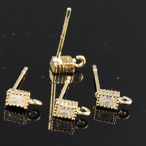 1pair/2pcs-6.5mmX3mm Gold plated Brass Rectangle with cubic, Zircon Earrings Hook Ear post(K121G)