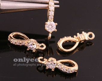 2pcs-14.5mmX4.5mmBright Gold plated Brass Cubic zirconia Pendant Clasp,Bail Connector041(K1007G)