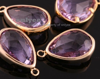 2pcs-17mmX10.5mBright Gold Faceted NEW Style Tear Drop With Glass pendants-Lavenda(M395G-D)
