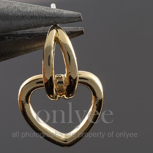 2pcs-19.5mmX13mm Bright Gold Plated over Brass Heart pendant earring,Earring,Findings,Jewelry supearring,92.5 Sterling silver(K432G)