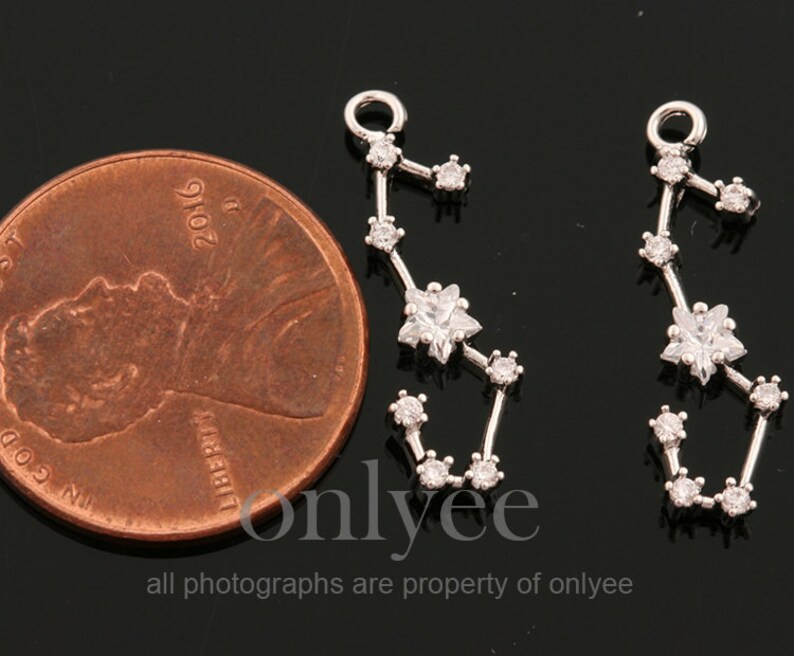 connector Scorpius K1435S-J 2pcs10pcs-5mmX19mm Bright Rhodium plated Brass Zodiac Sign with mini cubics charm pendant Jewelry supply
