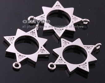 2pcs-21mmX14.5mm Bright Rhodium plated Brass Star Delicate Star CZ Connectors pendant charms(K1334S)