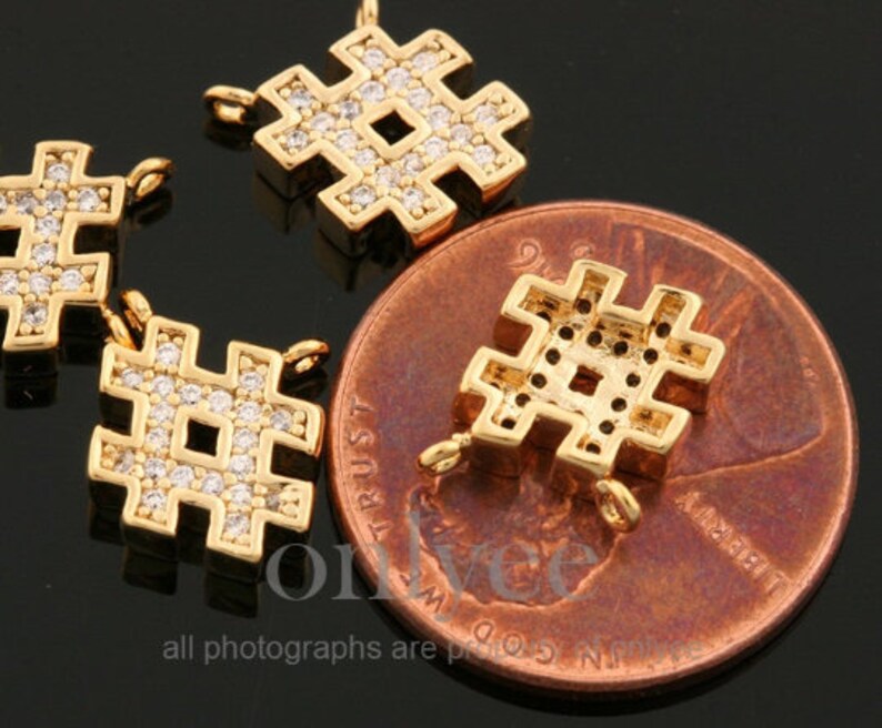 Jewerly Supply 2pcs-9mmX9mm Bright Rhodium Plated over Brass with Simple hashtag with cubic Charm pendant K1832S Connector