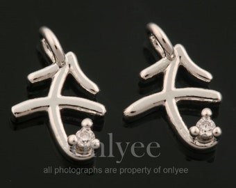2pcs-9mmX6mmBright Rhodium plated Brass simple Zodiac Sign with cubics charm,pendant,Jewerly supply,connector,Sagittarius(K1440S-K)