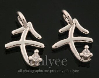 2pcs-9mmX6mmBright Rhodium plated Messing eenvoudig sterrenbeeld met kubieke charme, hanger, Sieraden aanbod, connector, Boogschutter (K1440S-K)