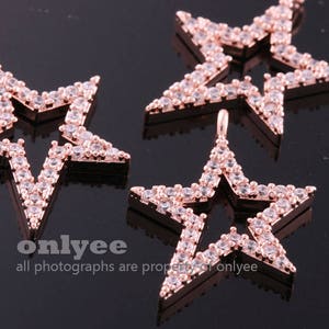 2pcs-20.5mmX15.5mmBright RoseGold plated Brass Delicate Star CZ Charms pendant connector011(K1329R)