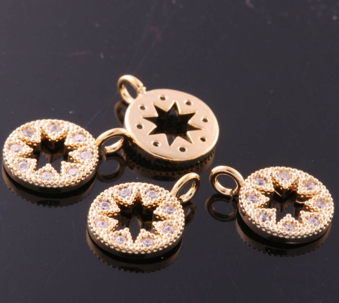 2pcs-10.5mmx8mm Bright Gold Plated Brass Cubic Zirconia in