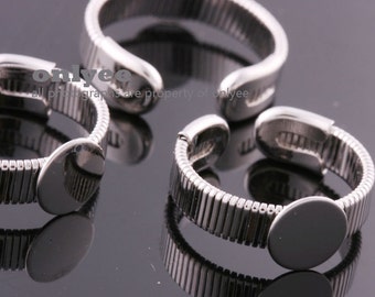 2PCS-6mm Bright Rhodium Plated Brass Free Size Adjustable RING 8mm Blank Base For Deco pad Ring (N207S)