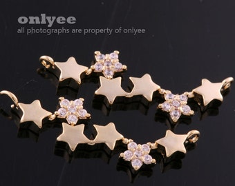 2pcs-22mmx7.5mm Glossy Gold Plated Brass Cubic Zirconia in