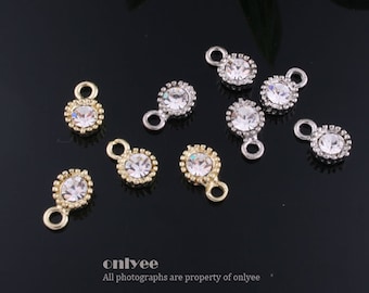 12pcs-9mmX5.20mmGold,Rhodium plated Cubic zirconia Round Drop Charm-Clear(M323)