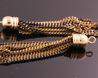 2PCS-50mmX6mmGold plated Brass Long Color Chain tassels, jewelry tassels Deco-Gold/Black/Yellow(K356L)