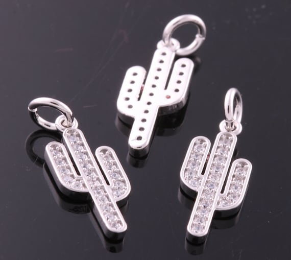 2pcs-18mmx7mmbright Rhodium Plated Brass NEW Cactus Cz,cubic