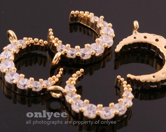 6pcs-13.2mmx9.2mmgold Plated Brass Crescent Moon CZ Charms