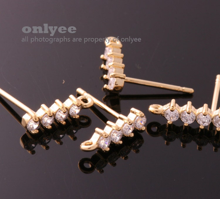 1pair/2pcs-11mmx3mmgold Plated Brass Cubic Zirconia in Brass