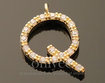2pcs-10.5mm x 8mm Chapado en oro brillante sobre latón con mini alfabeto cúbico lindo, letra, joyería colgante inicial (K1430-1G-Q)